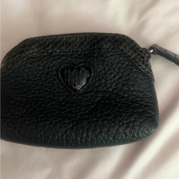 Brighton Handbags - BRIGHTON Black Leather w/ Patent Trim Stitched Heart
Zippered Coin Change Purse